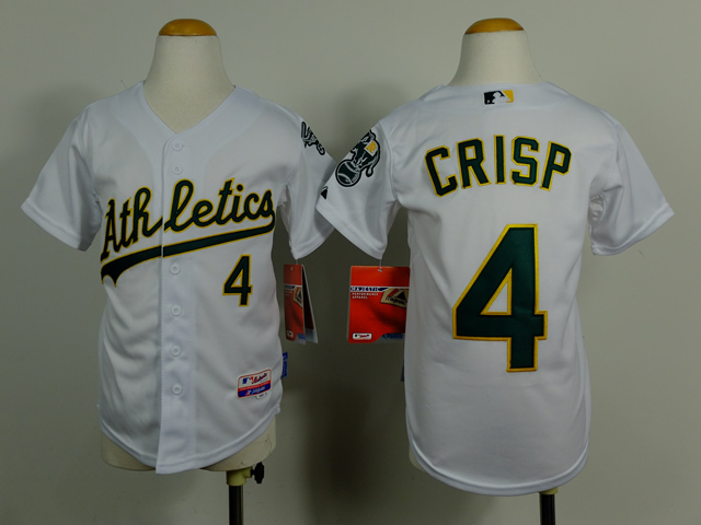 Youth Oakland Athletics #4 Crisp White MLB Jerseys